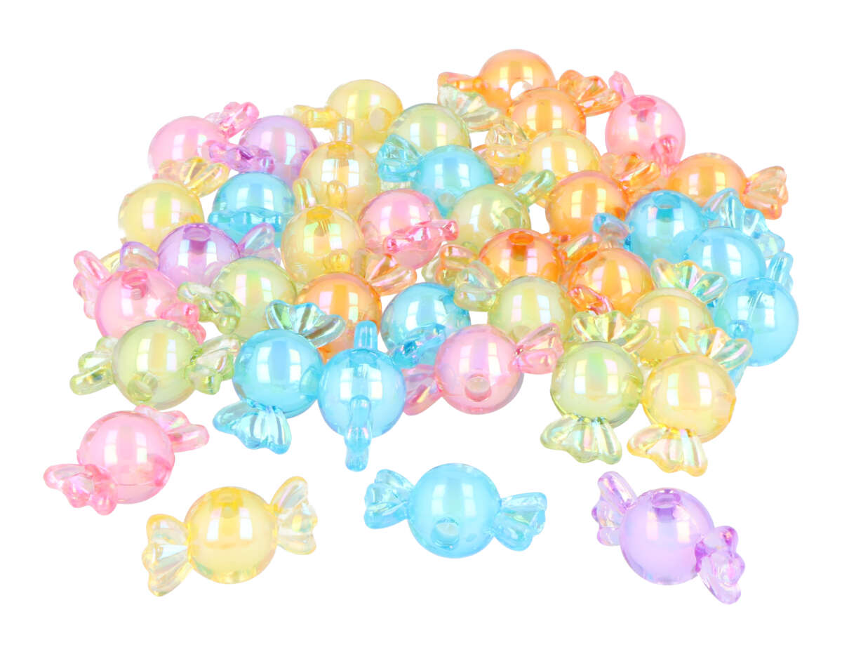 E7333 Perles en plastique en forme de bonbons multicolore transparent 17x8mm 60u aprox trou 2mm Innspiro