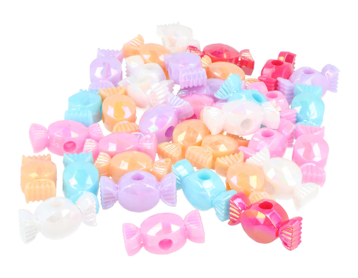 E7334 Perles en plastique en forme de bonbons multicolore opaque 22x11 5mm 60u aprox trou 4mm Innspiro