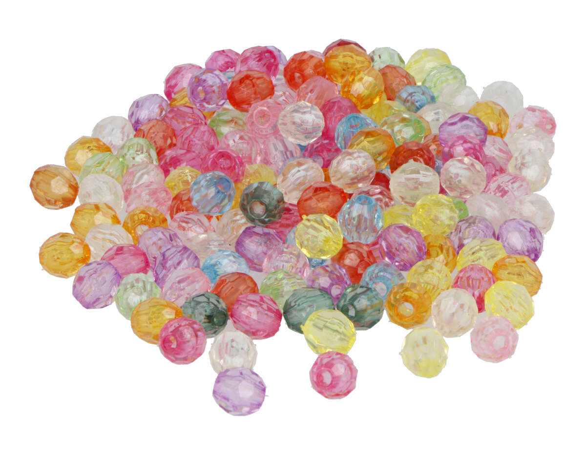 E7336 Perles en plastique facettees multicolore transparent diam 8mm 1600u aprox trou de 2mm Innspiro