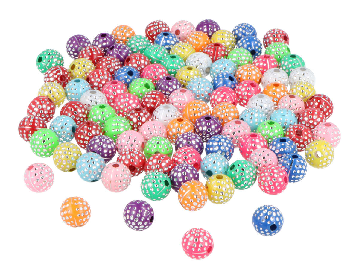 E7413 Perles en plastique rondes multicolore pois argentes 8mm 750u aprox trou 1 5mm Innspiro