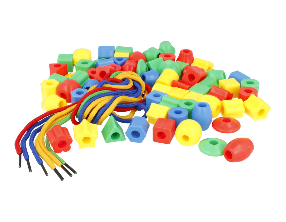 E7429 Perles MAXI plastique en differentes formes et couleurs de 16-24mm 650u aprox et 6 lacets Innspiro