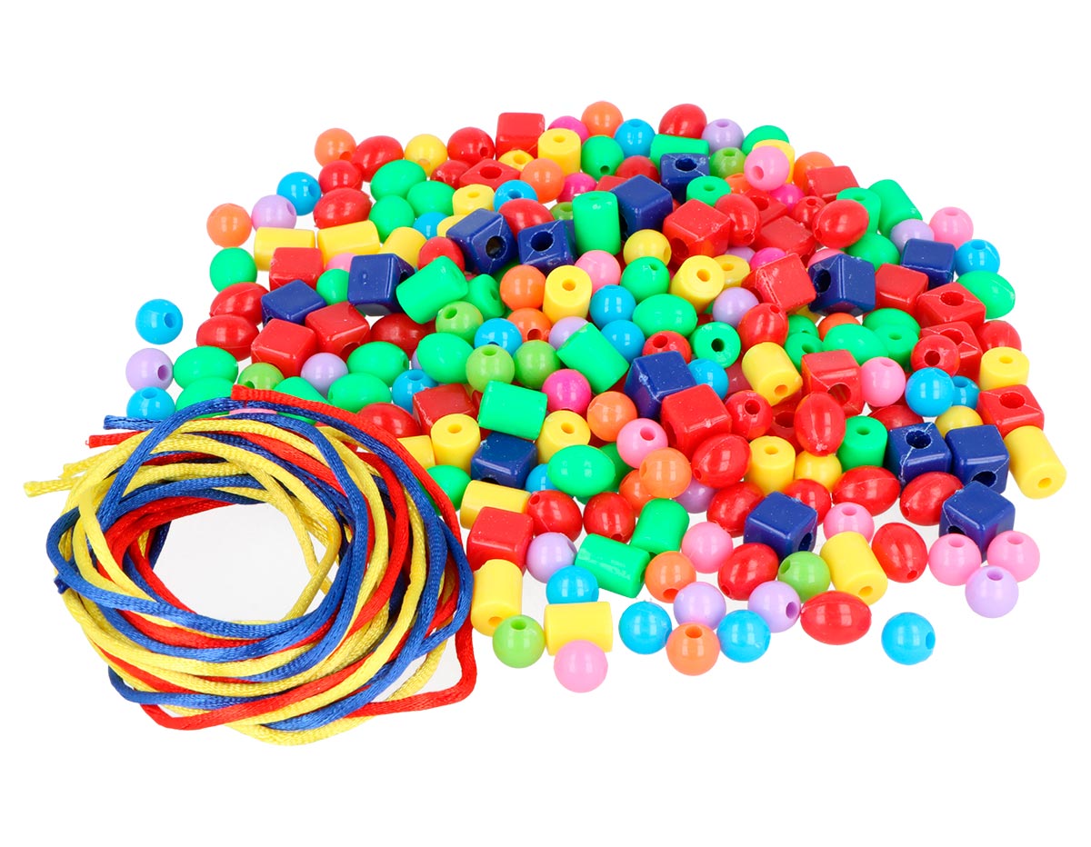 E7430 Cuentas de plastico mix de formas y colores 10mm 650u aprox y 6 hilos Bolsa Innspiro