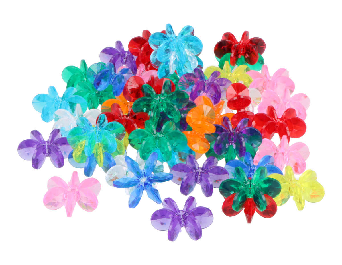 E7441-18MM Cuentas de plastico en forma de flores Multicolor Transparente 18mm 400u aprox diam int 1 5mm Innspiro