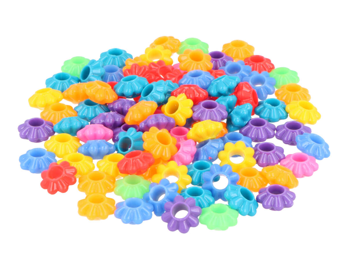 E7471-10MM Perles en plastique rondes en forme de fleurs multicolore opaque diam 10mm 600u aprox trou 3 5mm Innspiro