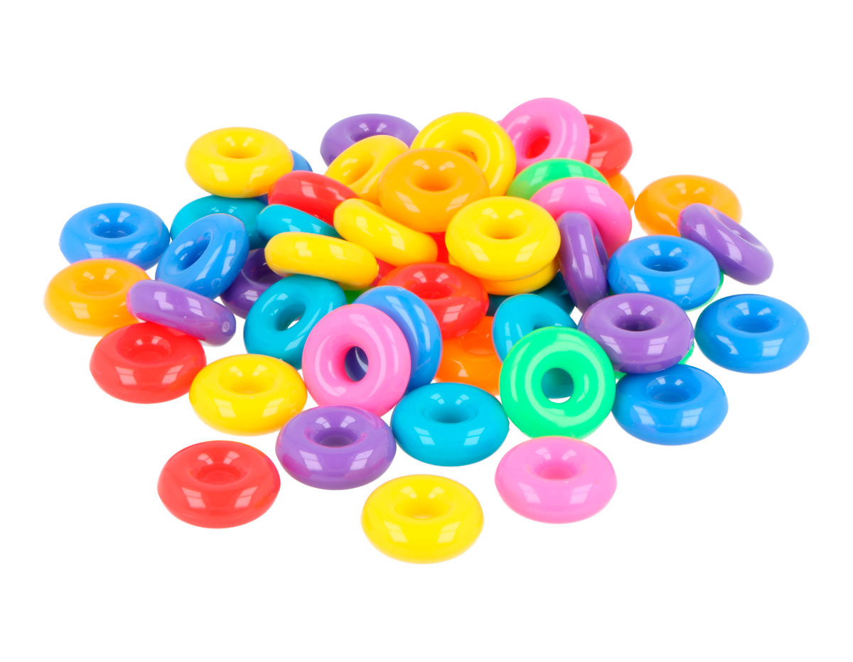 E7472 Cuentas de plastico redondas en forma de donuts Multicolor Opaco diam 14mm 250u aprox diam int 3 5mm Innspiro