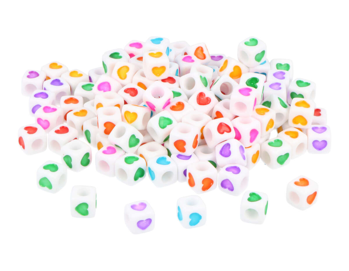 E7494-B600 Perles en plastique en forme de cube coeurs multicolore opaque 7mm 600u aprox trou 4mm Innspiro