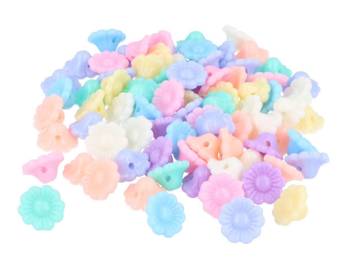 E7564 Perles en plastique forme de fleur multicolore pastel 11x6mm 450u aprox trou 1 5mm Innspiro