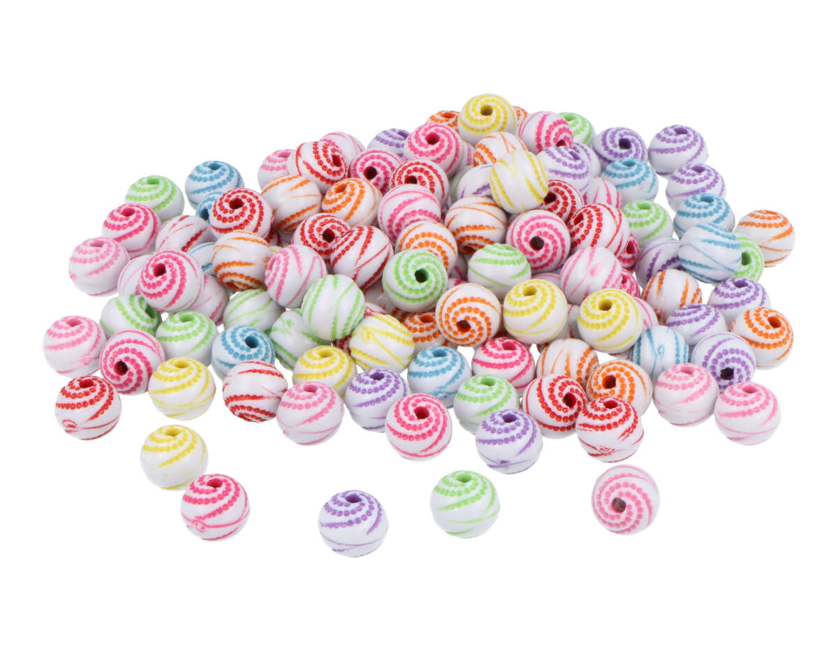 E7624 Perles en plastique rondes spirales multicolore opaque 8mm 500u aprox trou 1 5mm Innspiro