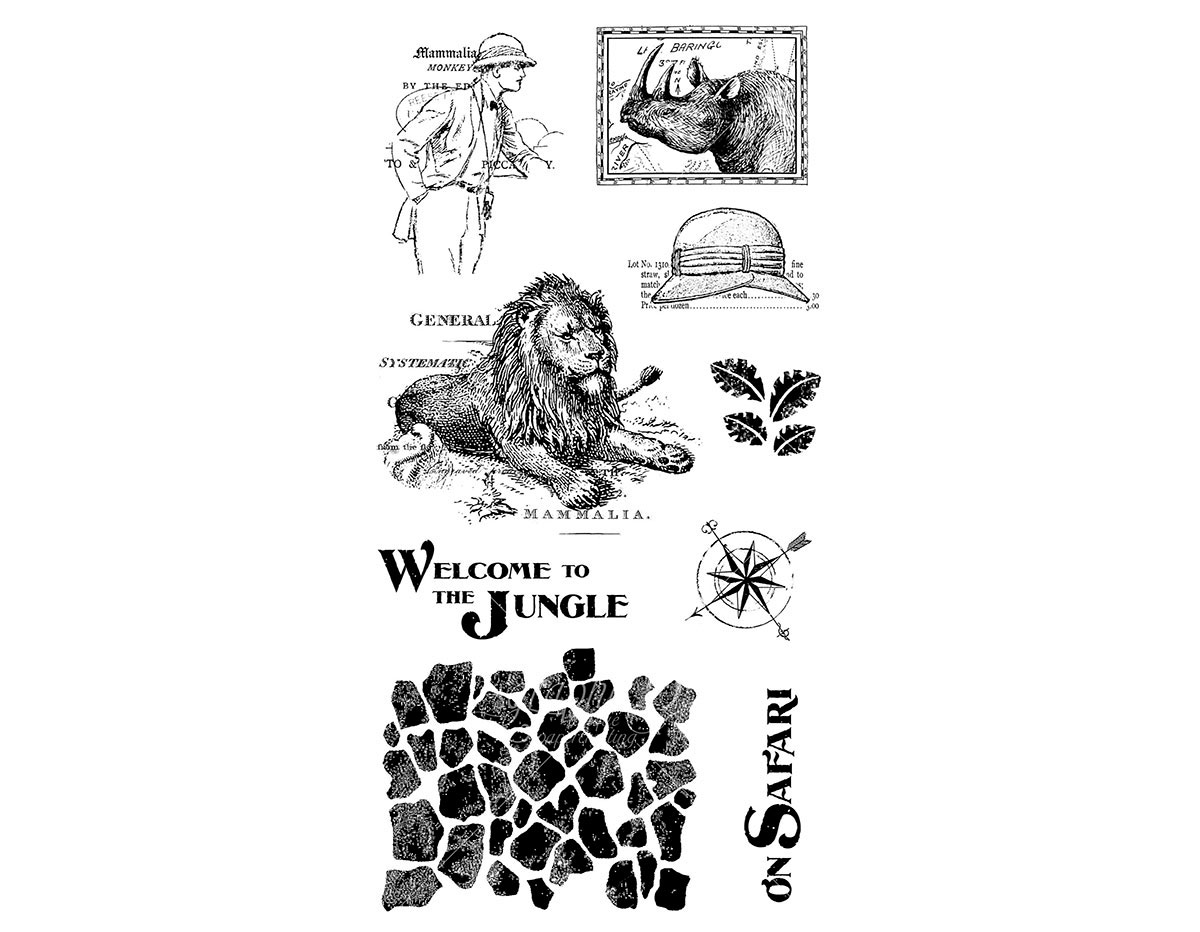 IC0364 Set 9 sellos de caucho n 3 SAFARI ADVENTURE Graphic45