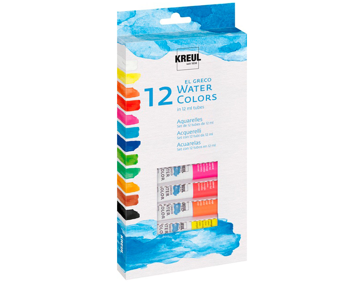 K26050 Set 12 tubos Pintura acuarela artistas EL GRECO Water Colors en tubos de 12ml Kreul