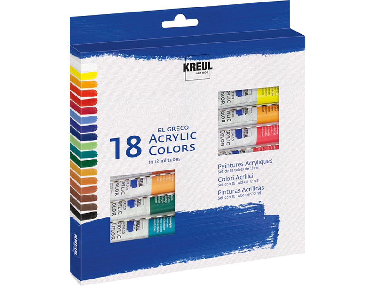 K28251 Set de 18 tubes de peinture acrylique pour artistes EL GRECO Couleurs assorties en tubes de 12 ml C Kreul