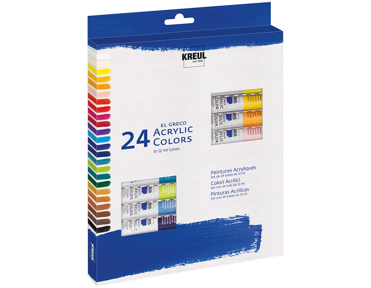K28253 Set de 24 tubes de peinture acrylique pour artistes EL GRECO Couleurs assorties en tubes de 12 ml C Kreul
