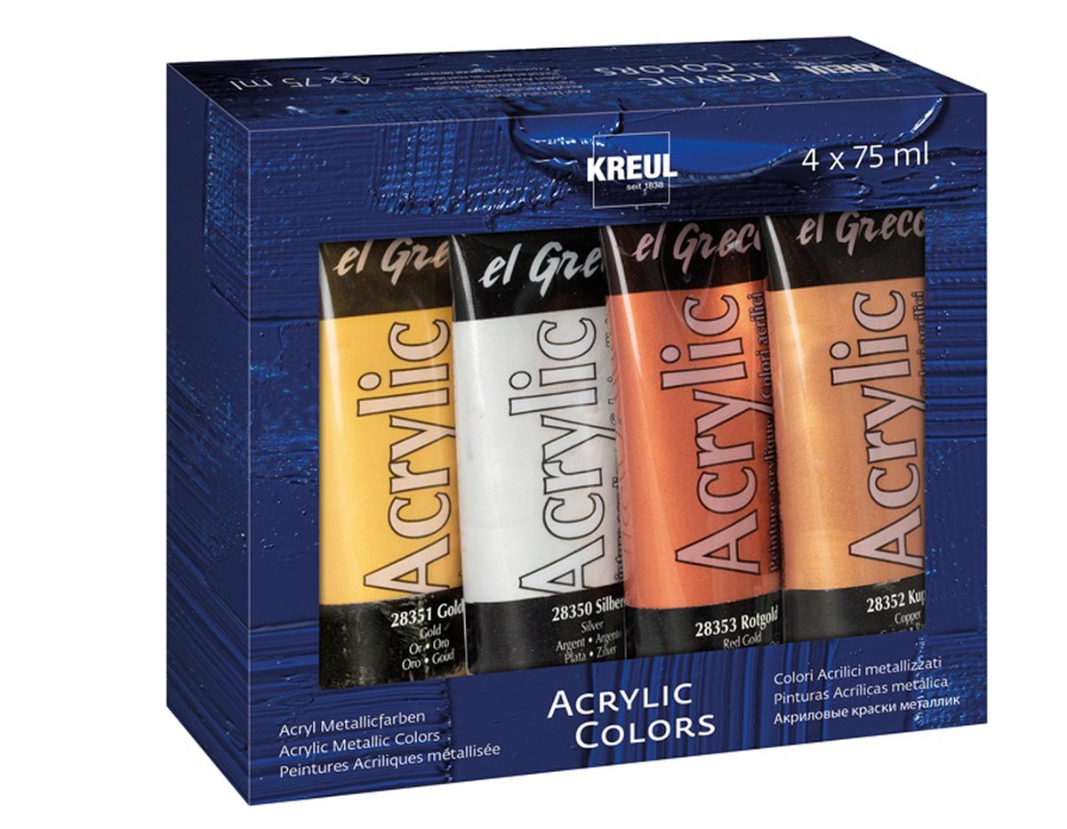 K28270 Set de 4 tubes de peinture acrylique pour artistes EL GRECO Couleurs metallisees en tubes de 75 ml C Kreul