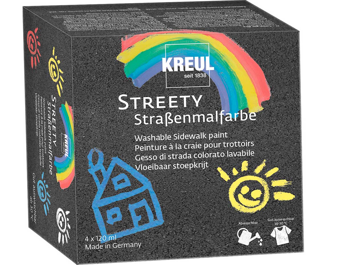 K43100 Kit 4 pots KREUL STREETY peinture de craie liquide pour asphalte trottoir C Kreul