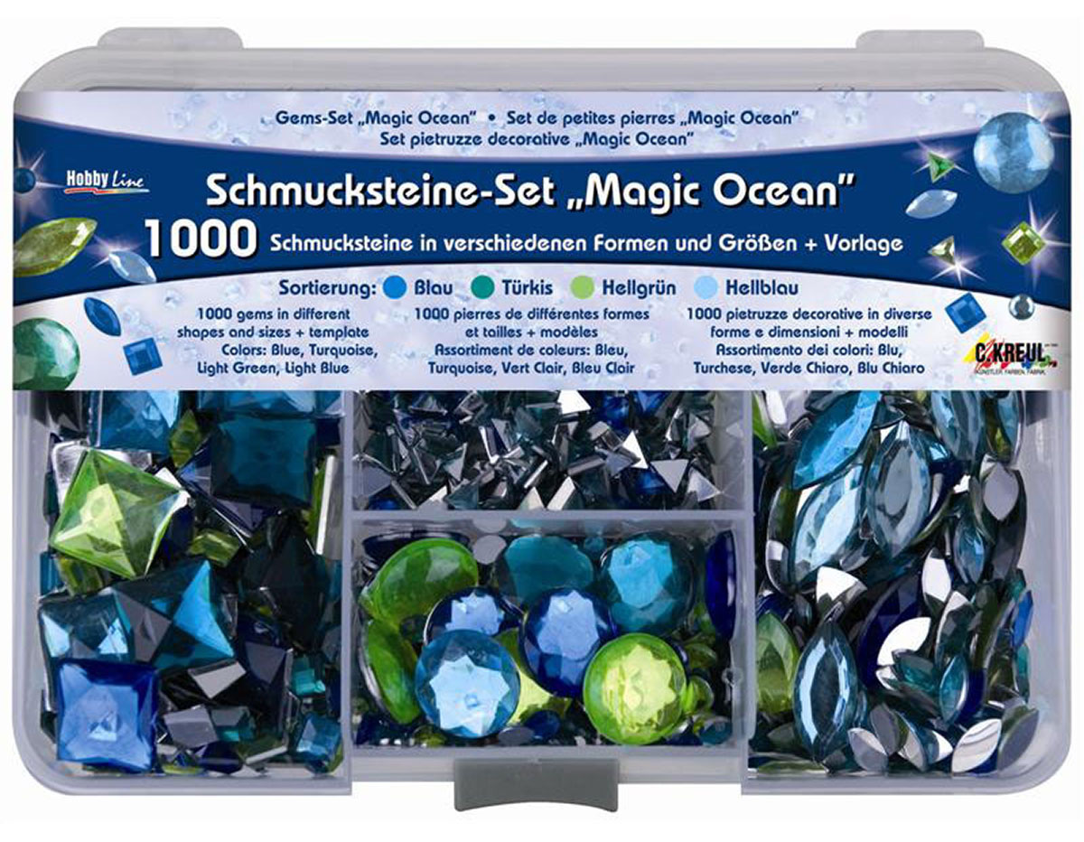 K49644 Set gemas decorativas transparentes oceano magico colores formas y tallas surtidas Kreul