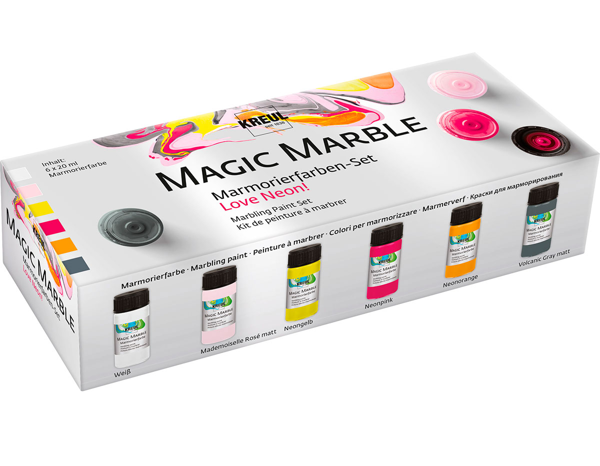 K73614 Set 6 pots peinture marbree MAGIC MARBLE Love neon 20ml C Kreul