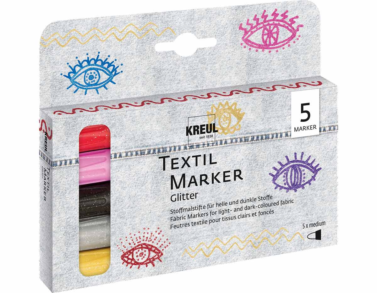 K92651 Set 5 feutres KREUL Textil Marker Glitter Purpurine medium C Kreul
