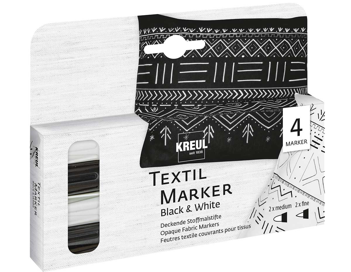 K92751 Set 4 Rotuladores KREUL Textile Marker opacos Black White Kreul