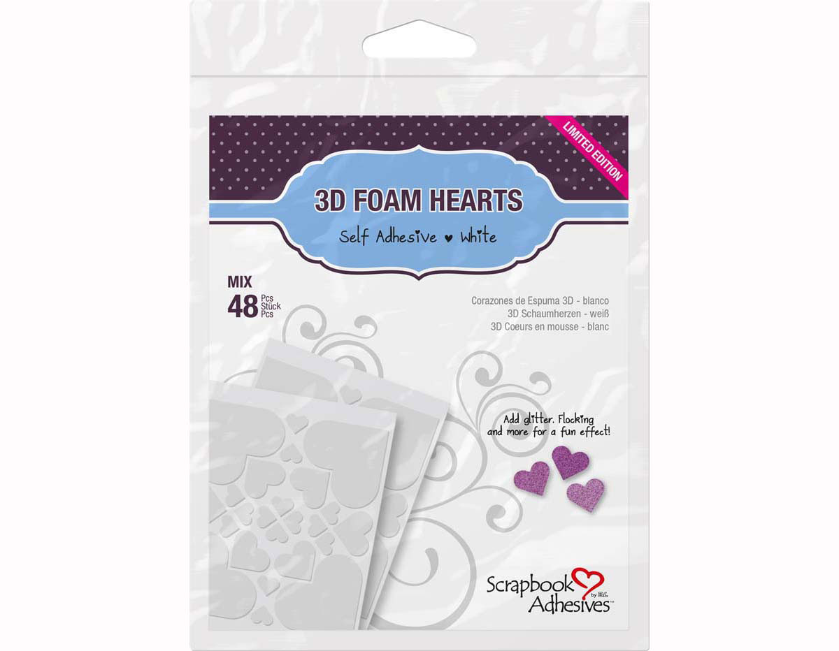 L01208 Adhesivo espuma 3D corazones blanco medidas surtidas Scrapbook Adhesives by 3L
