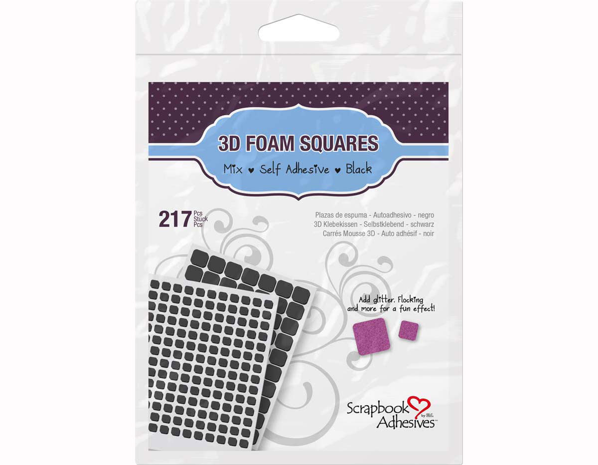L01615 Adhesivo espuma 3D cuadrados negro medidas surtidas Scrapbook Adhesives by 3L