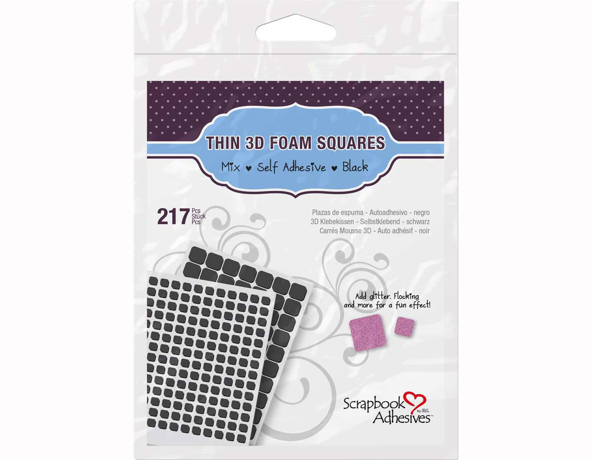 L01617 Adhesivo espuma fina 3D cuadrados negro medidas surtidas Scrapbook Adhesives by 3L