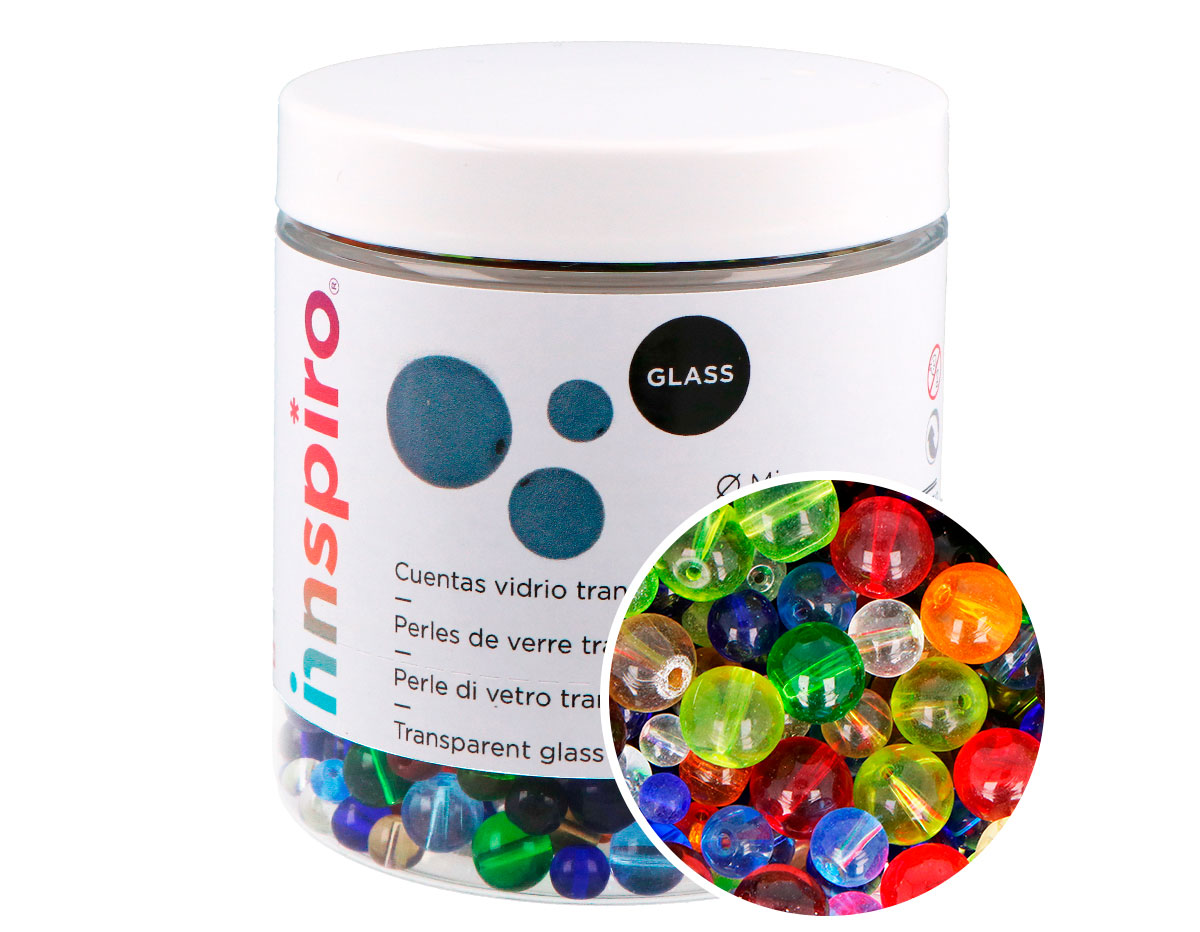 MIX-N-10 Perles en verre rondes en differentes tailles et couleurs 300gr aprox Innspiro
