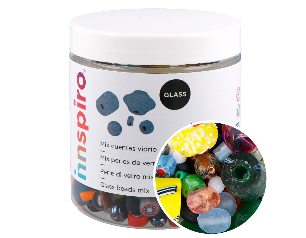 MIX-N-11 Perles en verre en differentes formes tailles et couleurs 300gr aprox Innspiro