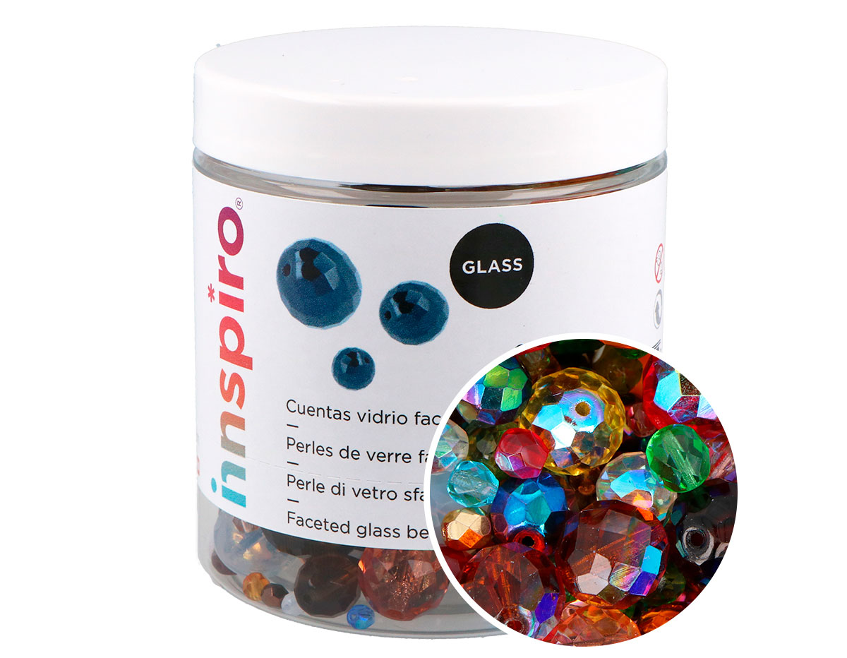 MIX-N-9 Perles en verre facettees en differentes tailles et couleurs 300gr aprox Innspiro