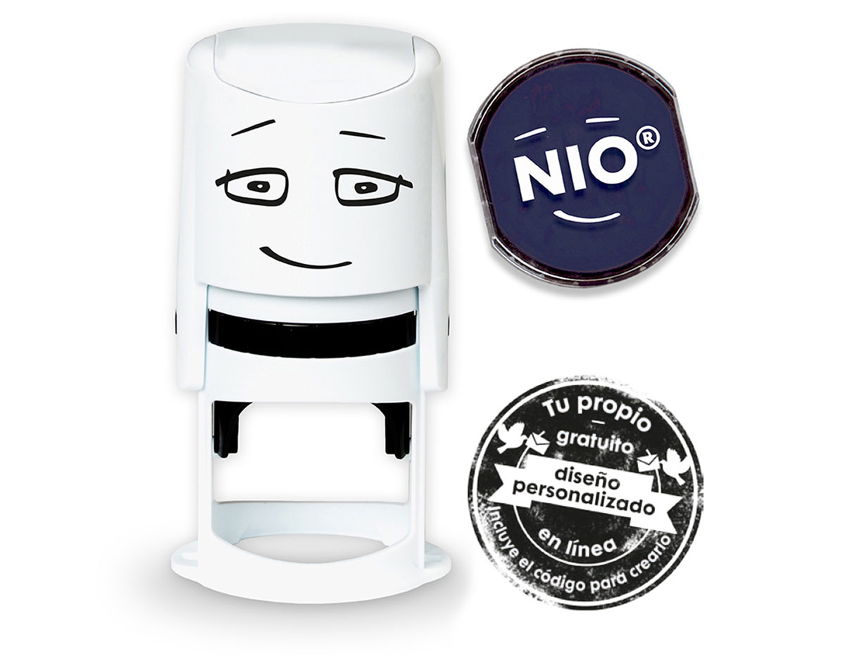 NI0001 Base de sello NIO con cupon y almohadilla de tinta color Noble Blue NIO