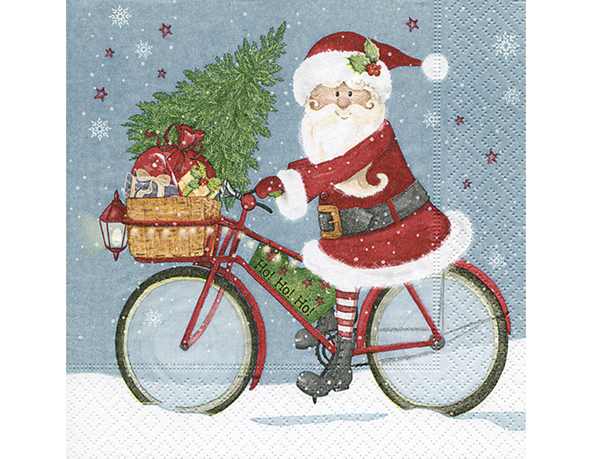 P600071 Serviettes papier Santa on bike Paper Design