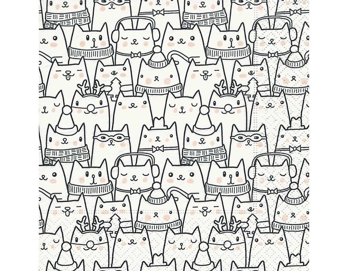 P600151 Servilletas papel Snow cats 33x33cm 20u Paper Design