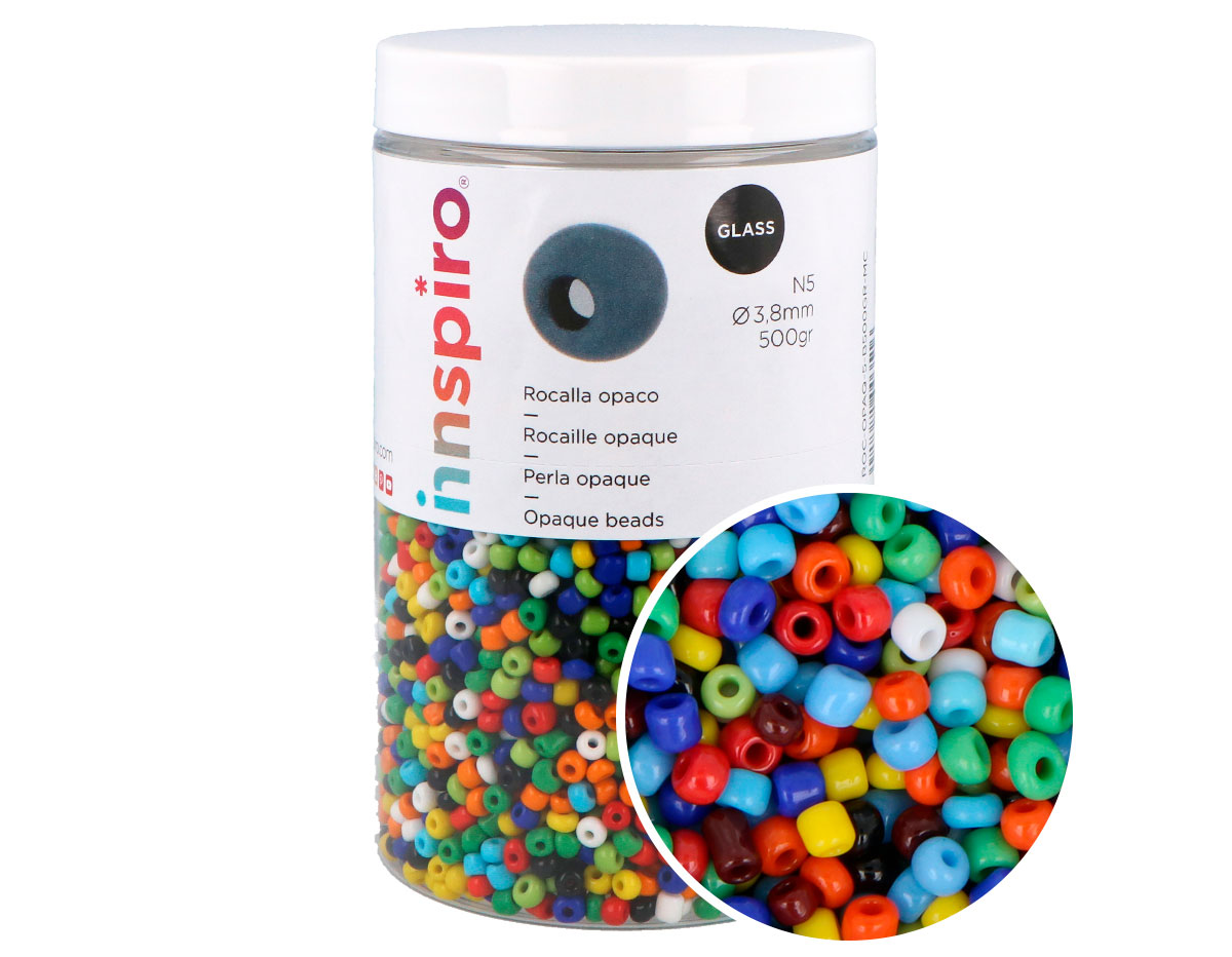 ROC-OPAQ-9-B500GR-MC Rocailles en verre opaque N9 multicolore opaque diam 2 3mm 500gr aprox Innspiro