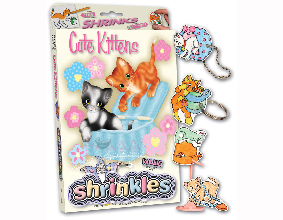 S1060-10 Kit plastique magique Cute Kittens avec 6 designs et accessoires Shrinkles