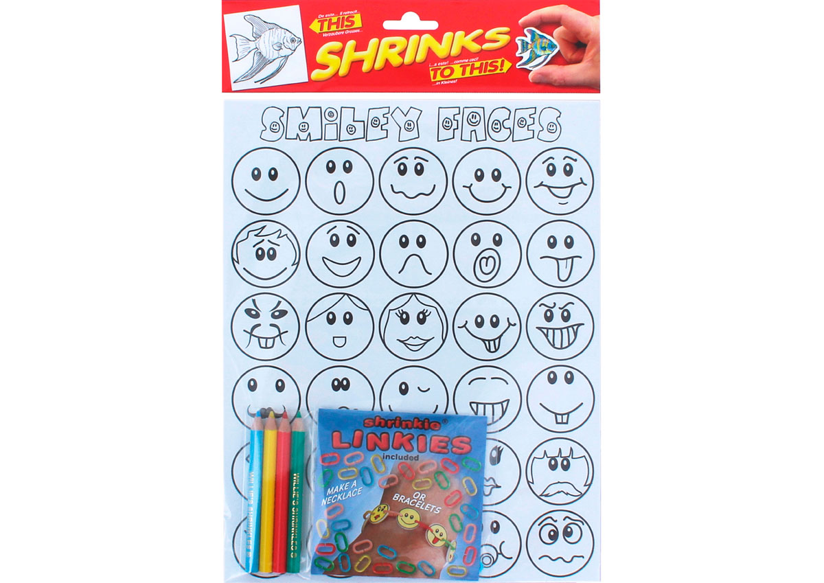 S1062-44 Kit cadenas plastico magico Smiley faces con disenos y anillas para encadenar Shrinkles