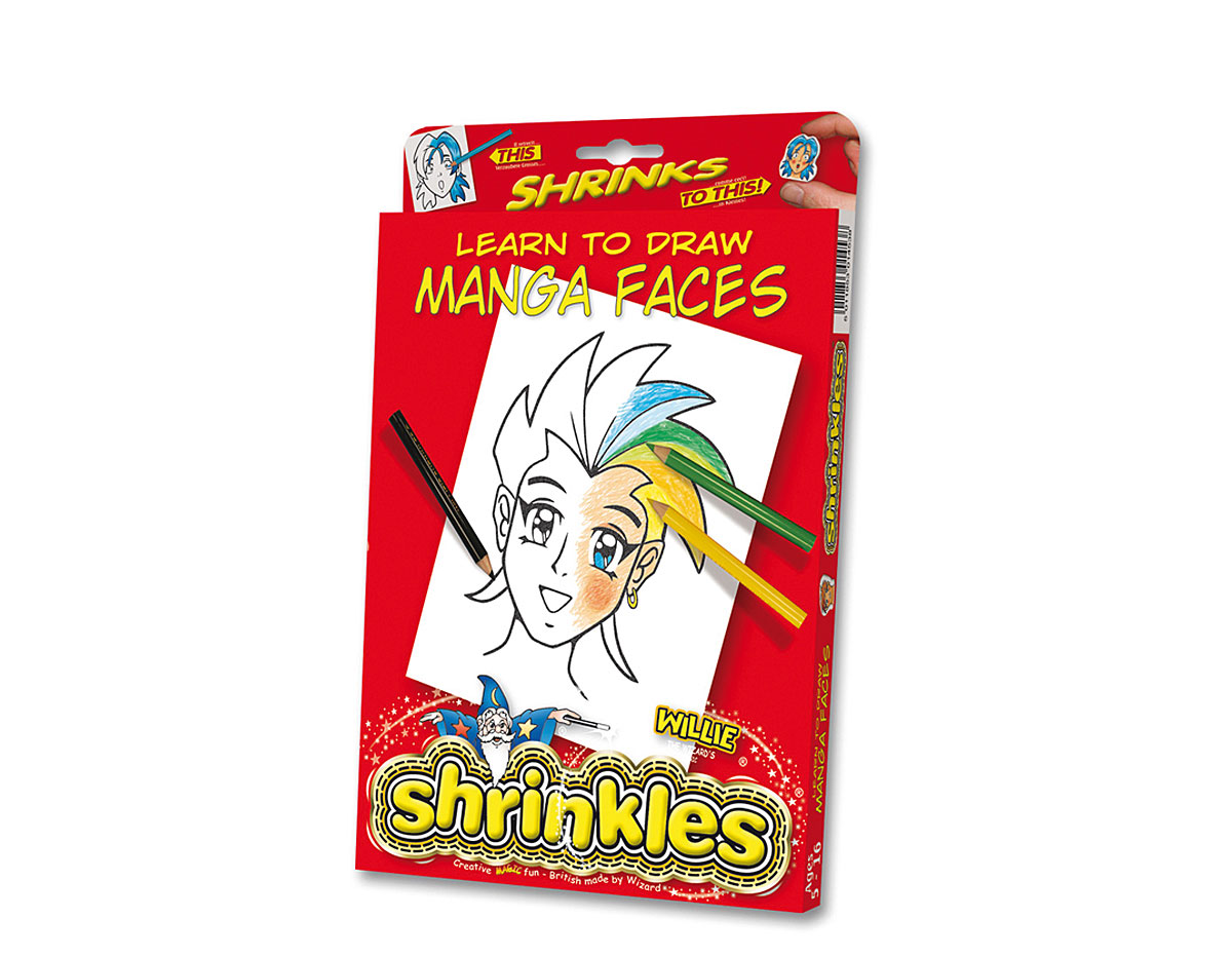 S1453 Kit plastique magique Learn To Draw Manga Faces avec multiples designs et accessoires Shrinkles