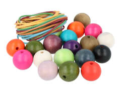 SP-16618 Perles bois boule couleurs assorties 25mm et 5m fil coton 100u Aprox Innspiro - Article