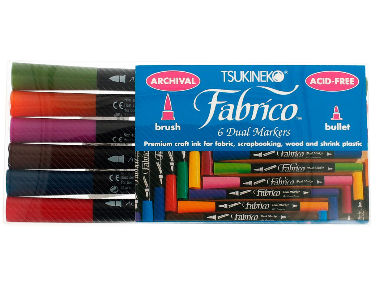 TFAM-6L Set 6 rotuladores para textil FABRICO MARKERS doble punta pincel bala paisaje Tsukineko