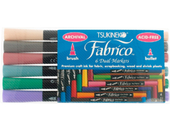 TFAM-6P Set 6 rotuladores para textil FABRICO MARKERS doble punta pincel bala tonos pastel Tsukineko - Ítem