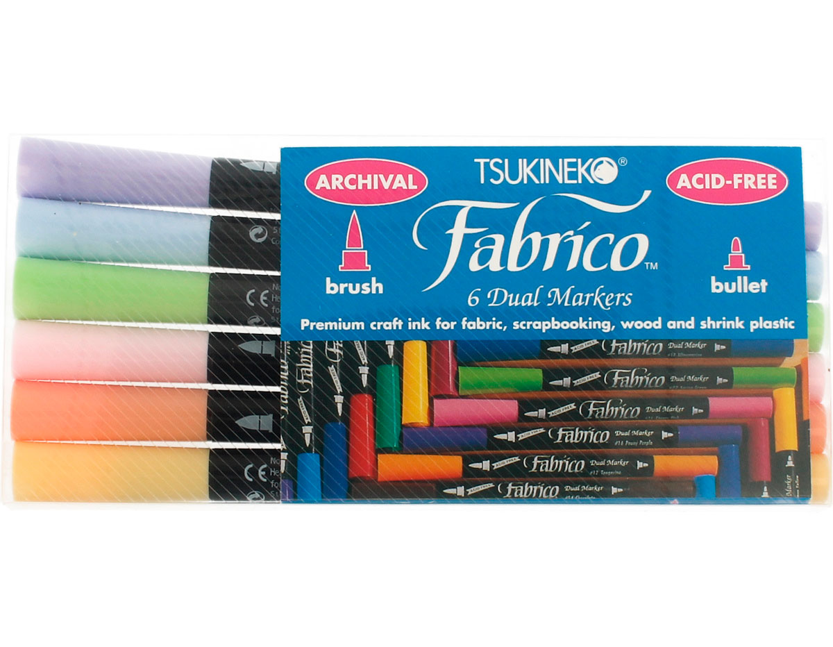 TFAM-6SB Set 6 rotuladores para textil FABRICO MARKERS doble punta pincel bala sorbete Tsukineko