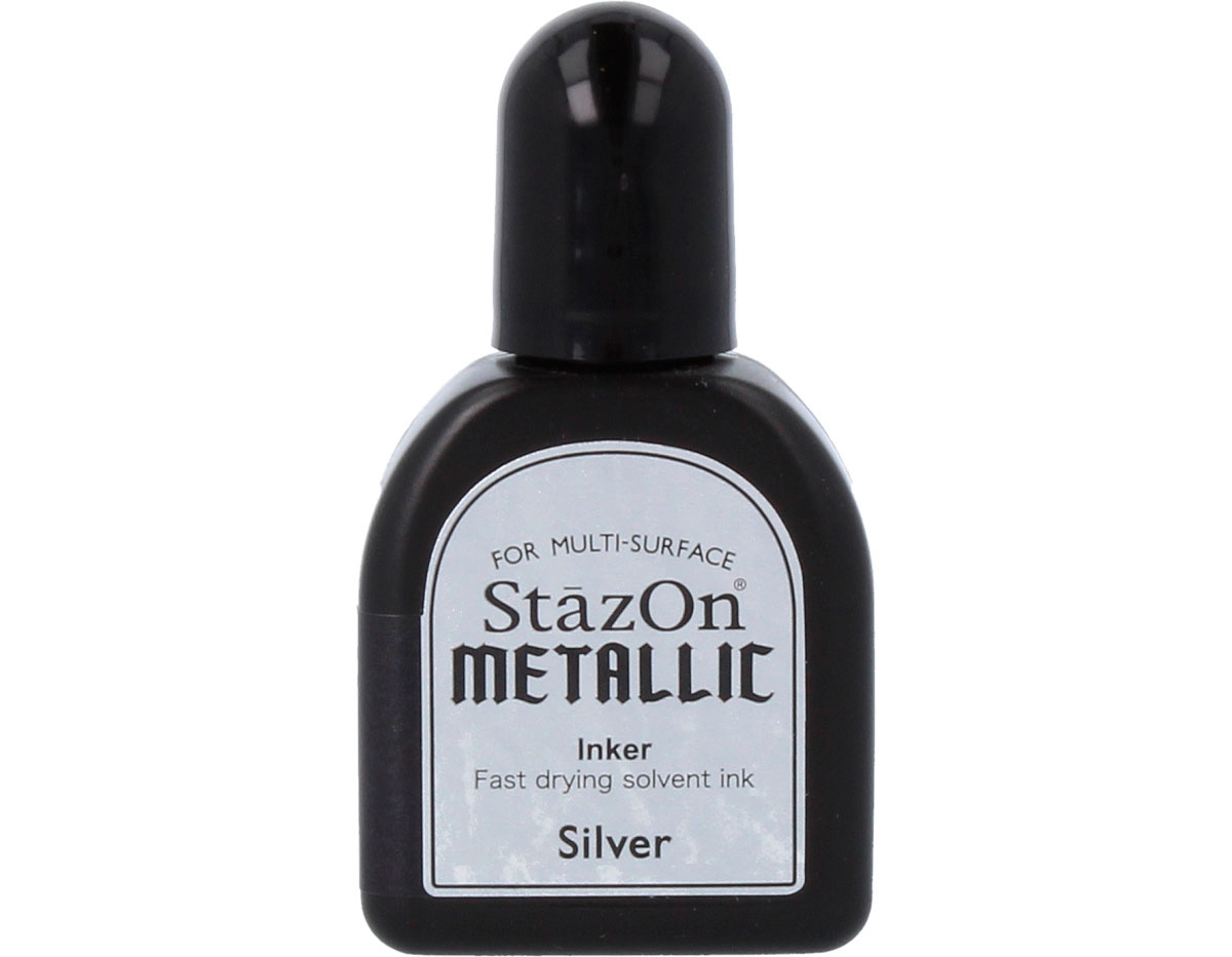 TRZ-192 Tinta STAZON METALLIC para vidrio y plastico metalica opaca color plata recarga Tsukineko