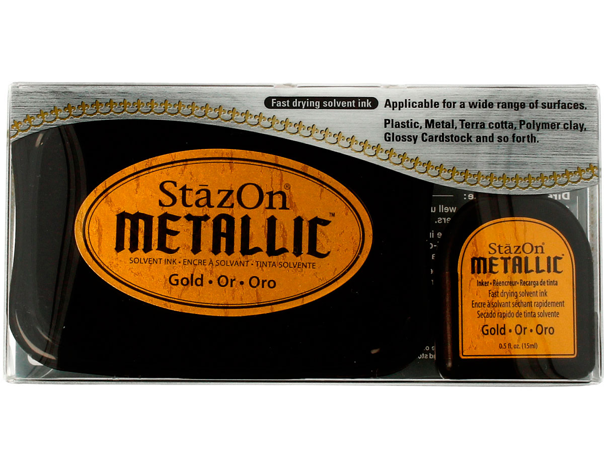TSZ-191 Tinta STAZON METALLIC para vidrio y plastico metalica opaca color oro almohadilla y recarga Tsukineko