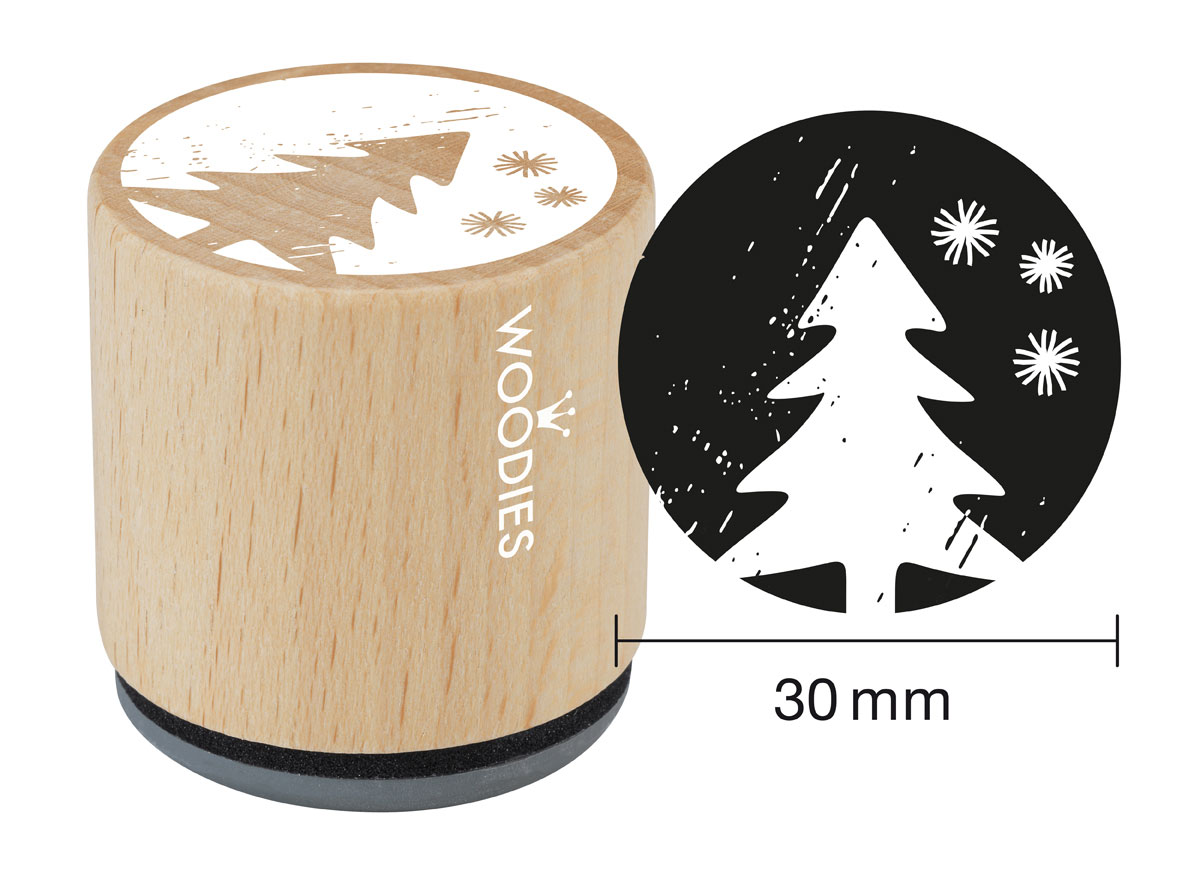 W07006 Sello de madera y caucho arbol de Navidad diam 33x30mm Woodies