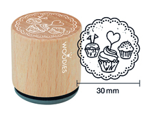 W17008 Sello de madera y caucho 3 madalenas diam 33x30mm Woodies - Ítem