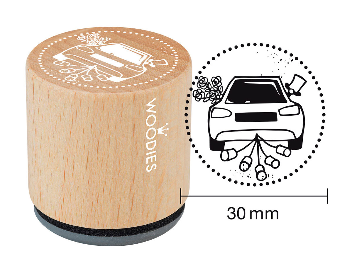 W18001 Sello de madera y caucho coche con latas diam 33x30mm Woodies