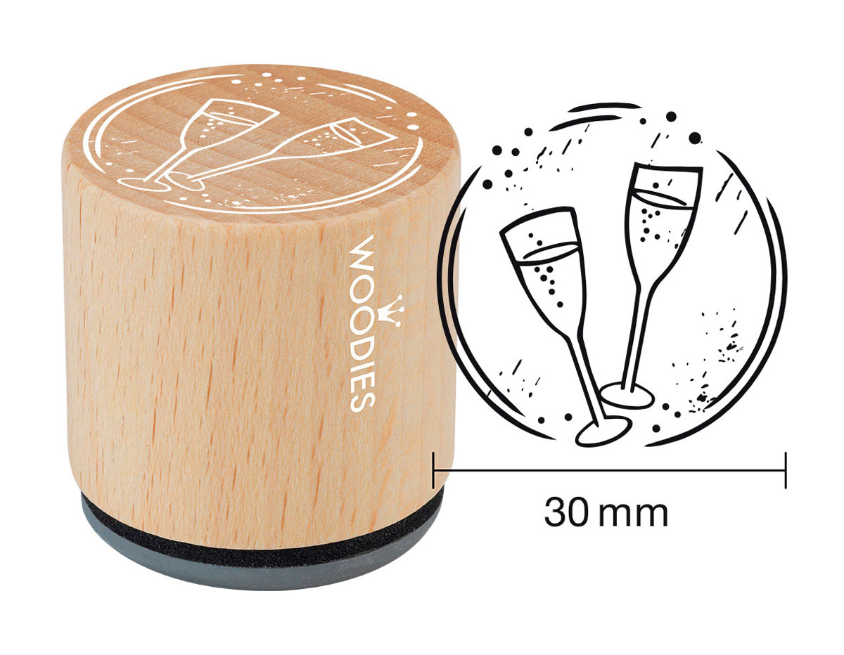 W18004 Tampon en bois et caoutchouc verres de champagne diam 33x30mm Woodies