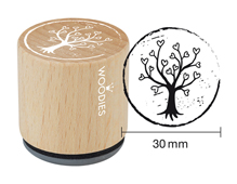 W19001 Sello de madera y caucho arbol con corazones diam 33x30mm Woodies - Ítem