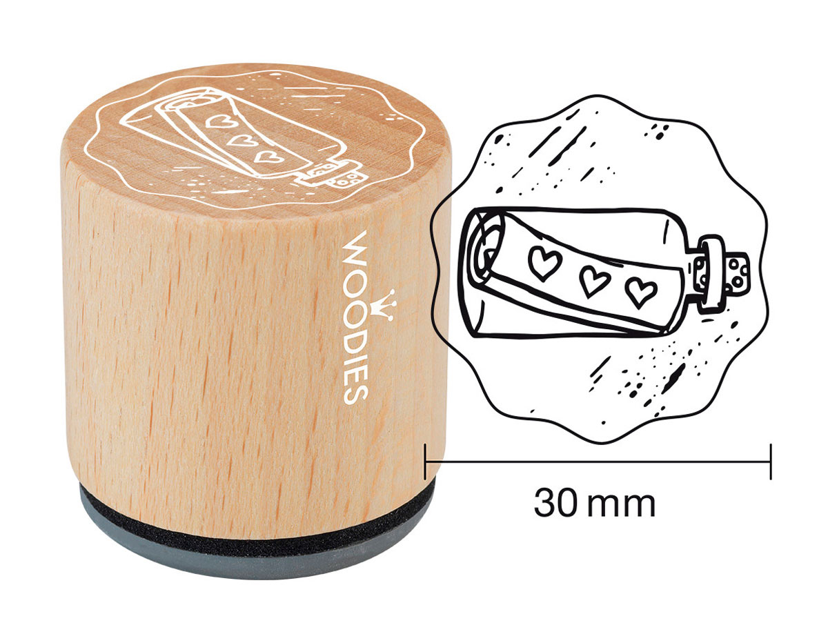 W19008 Sello de madera y caucho mensaje en una botella diam 33x30mm Woodies