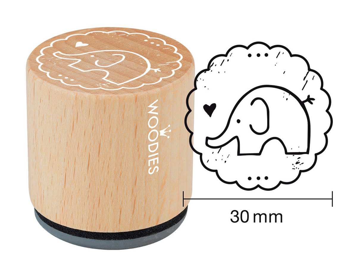 W20003 Sello de madera y caucho elefante diam 33x30mm Woodies