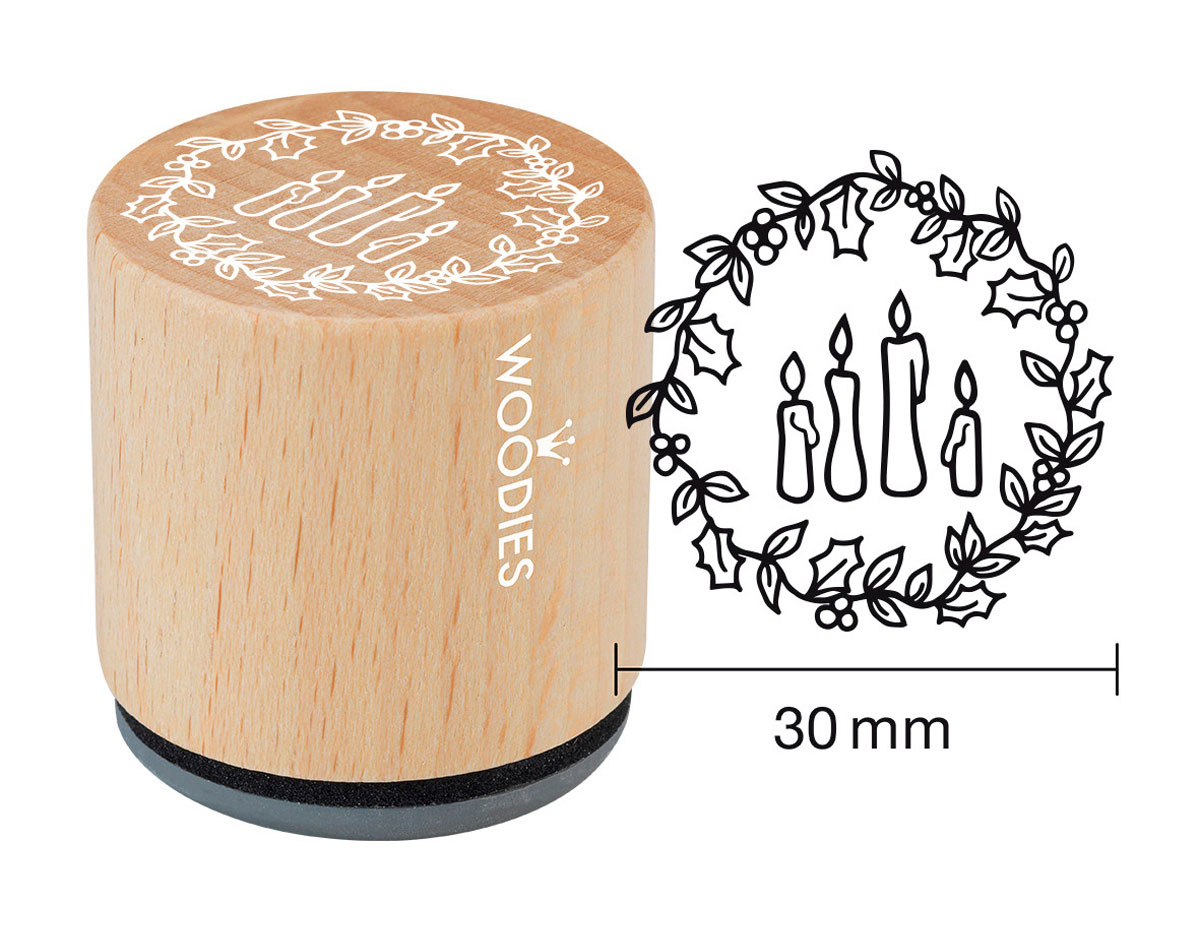 W21004 Sello de madera y caucho 4 velas diam 33x30mm Woodies