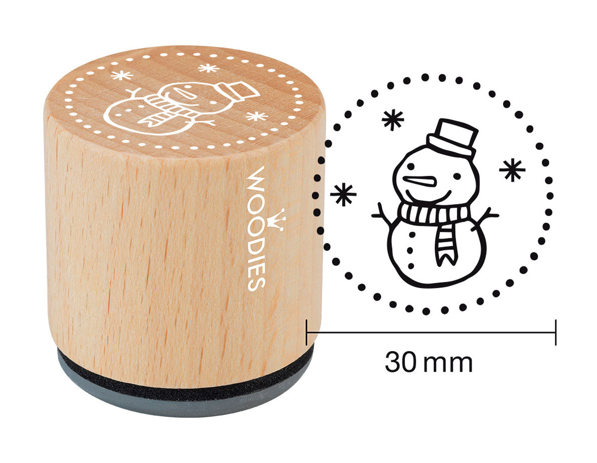 W21005 Sello de madera y caucho muneco de nieve diam 33x30mm Woodies
